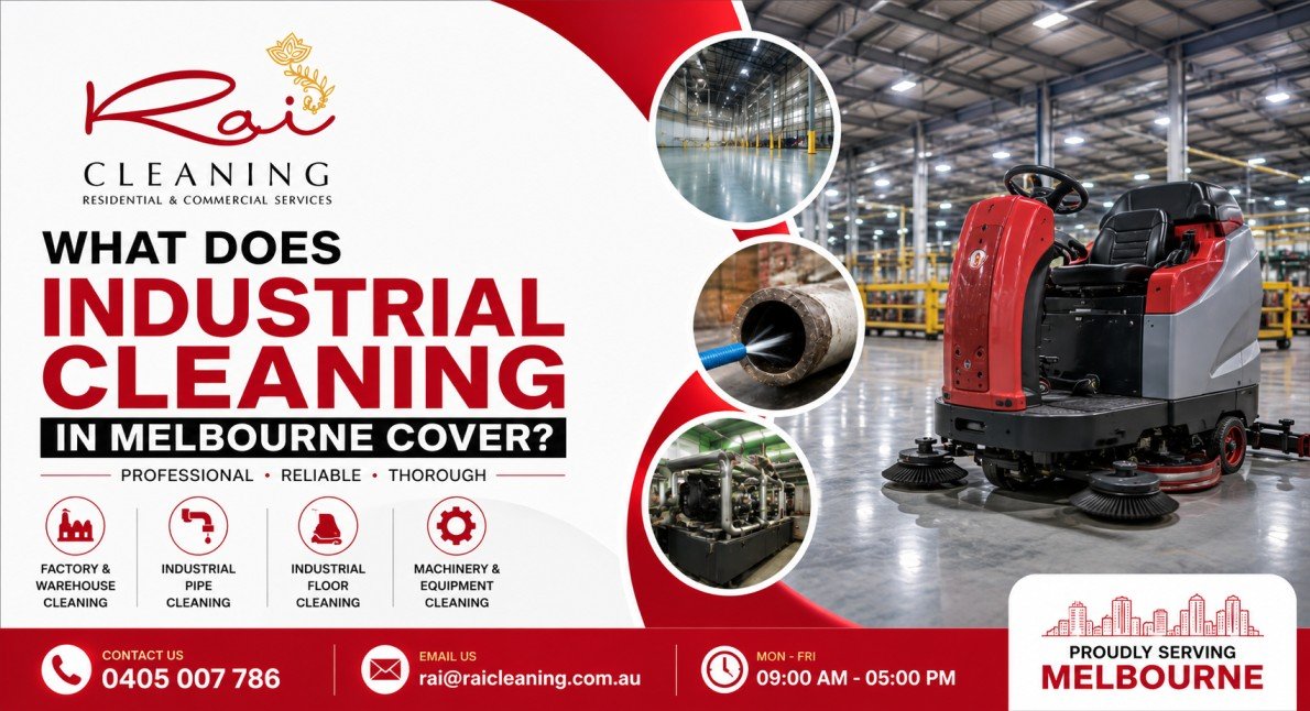 Professional industrial cleaner cleaning a factory floor in Melbourne