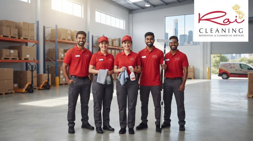 Rai Cleaning industrial cleaning team in a Melbourne warehouse